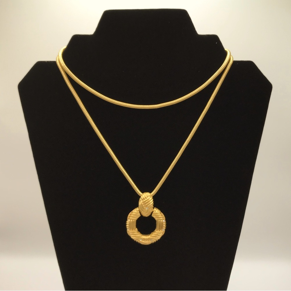 Vintage Gold-Tone Basket Weave Pendant Necklace
